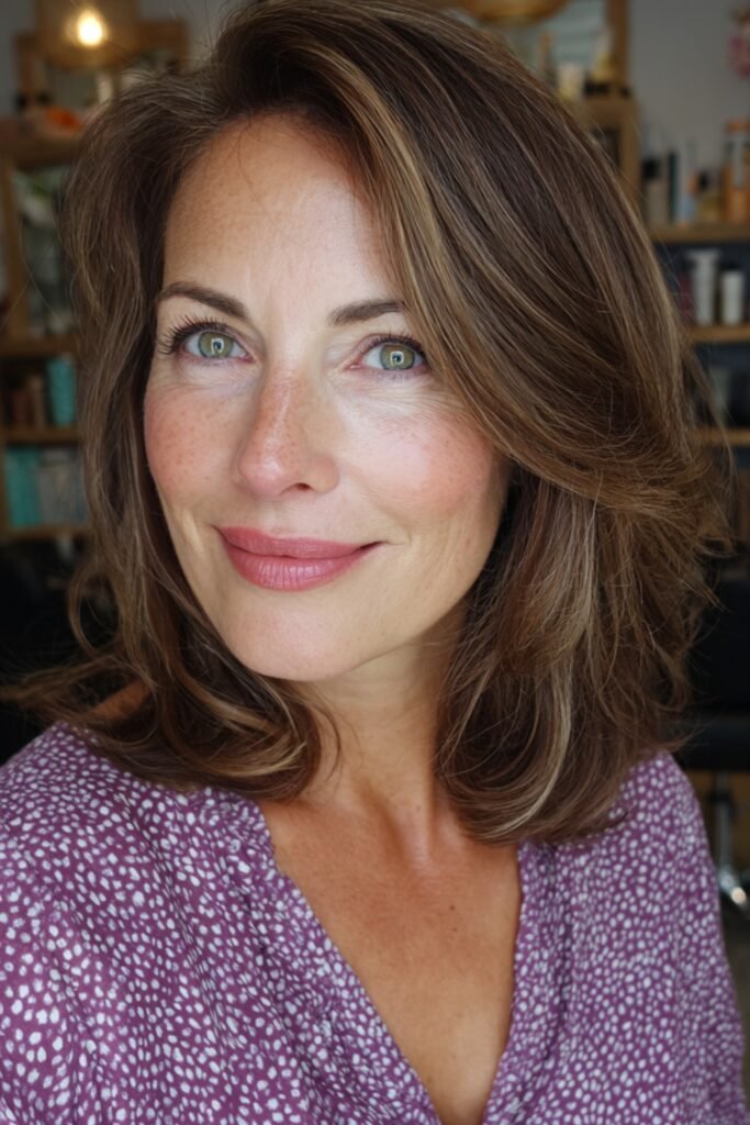 9. Bouncy Blowout Lob with Golden Highlights