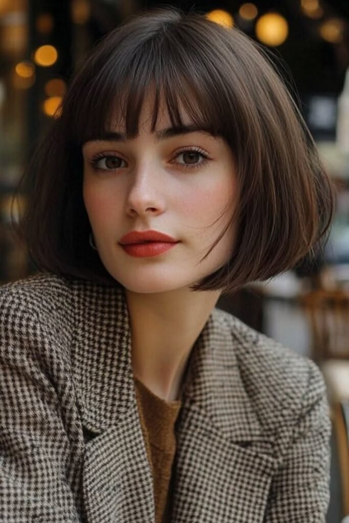 1. (Classic French Bob with Micro Bangs)