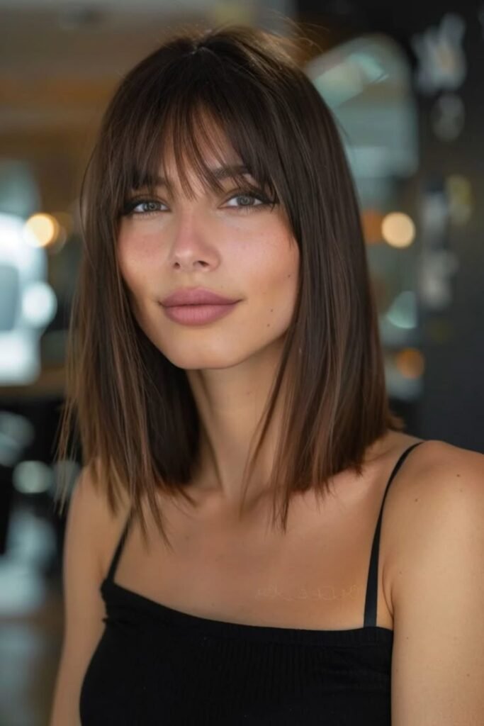 10. (Sleek Long Bob with Curtain Bangs)