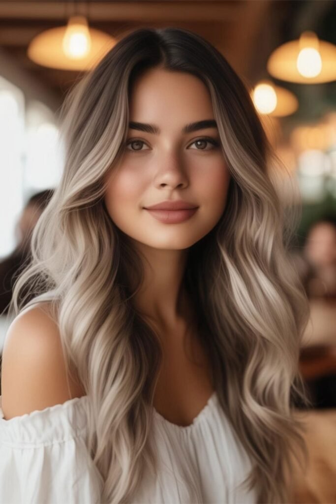19. (Long Ash Balayage Waves for Growing Out a Bob)
