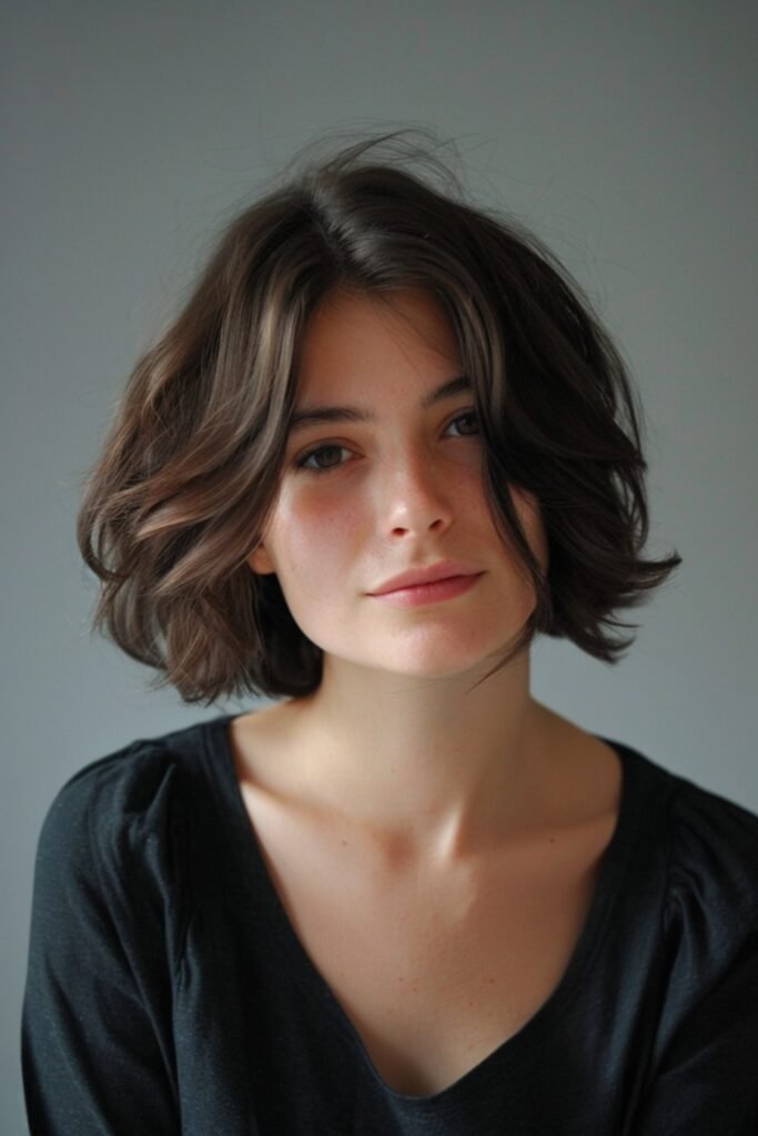 20. (Soft Wavy Bob with Caramel Highlights and a Side Part)