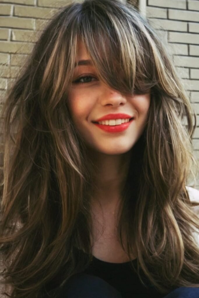 10. Messy Highlighted Shag with Heavy Side Bangs