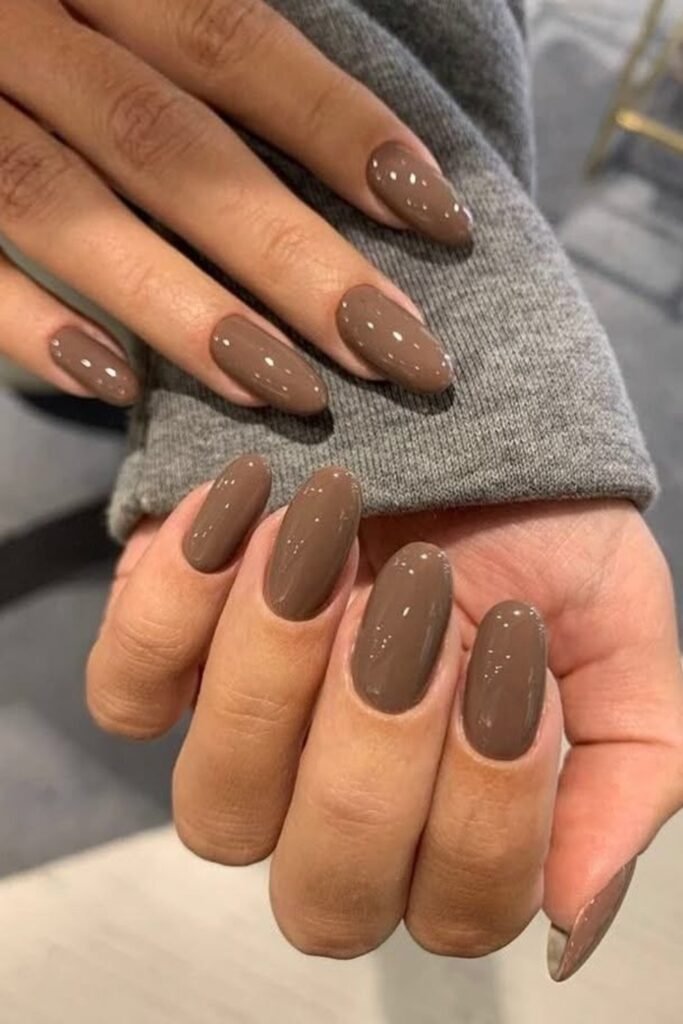 13. Classic Mocha Brown Almond Nails