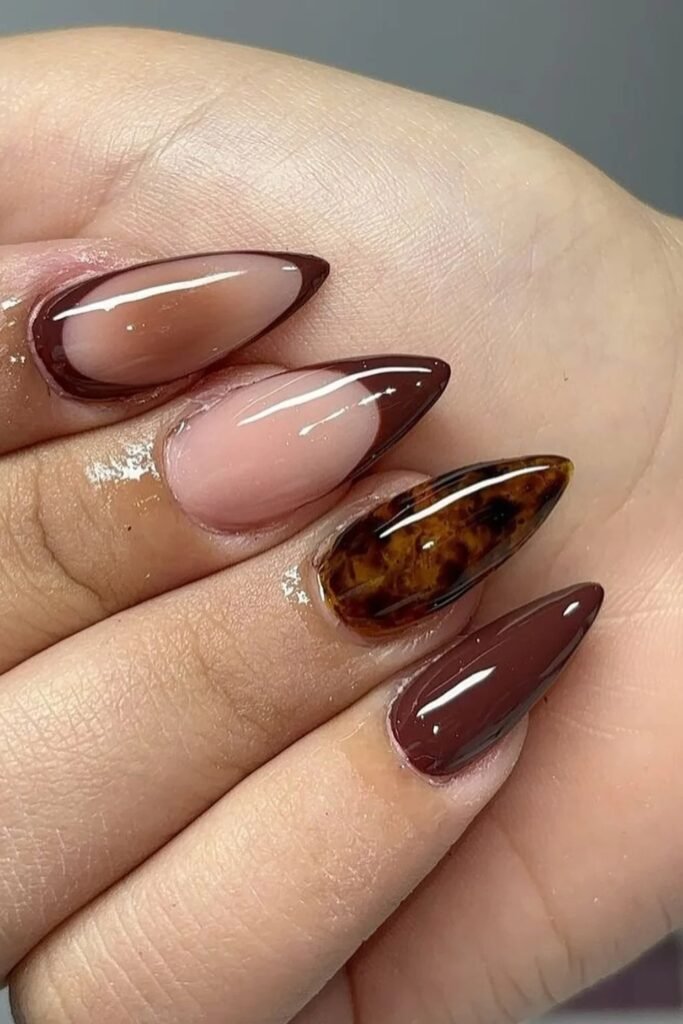 14. Tortoiseshell and Chocolate French Stilettos