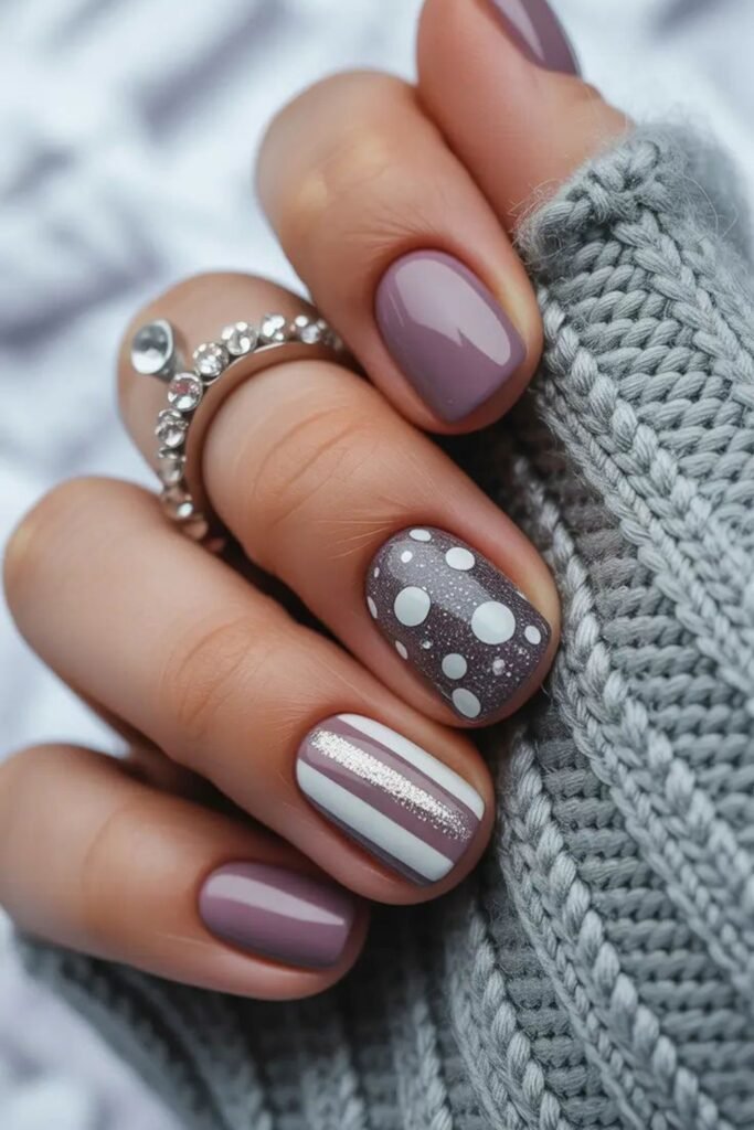 9. Mauve Mix with Polka Dots and Stripes