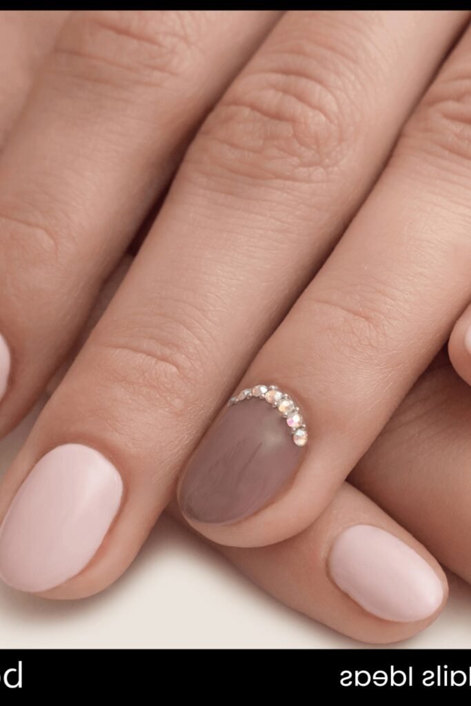 17. Soft Pink Nails with Crystal Cuticle Accent