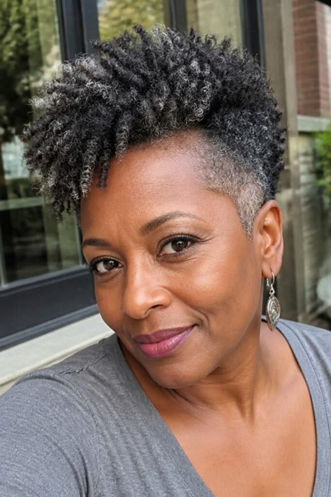 9. (Silver-Streaked Twist-Out Faux Hawk)