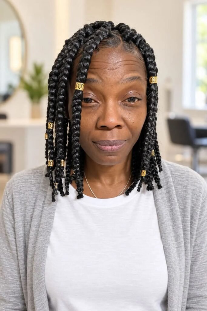 18. (Chin-Length Knotless Box Braid Bob)