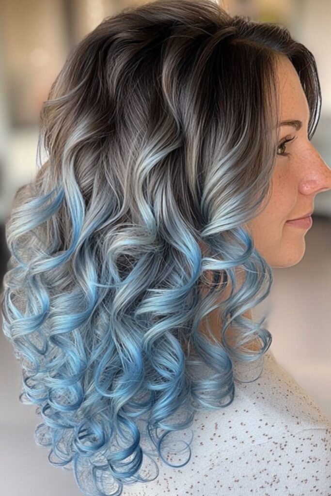 1. Silver Gray to Icy Blue Ombre Curls