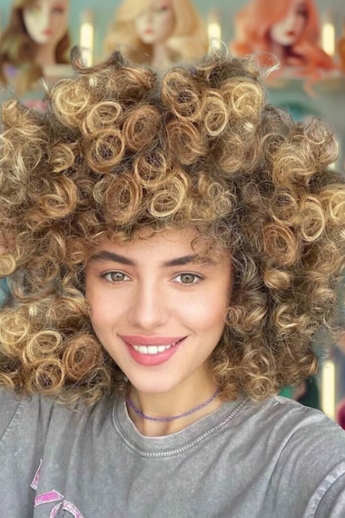 9. Soft Volume Curls With Honey Highlights