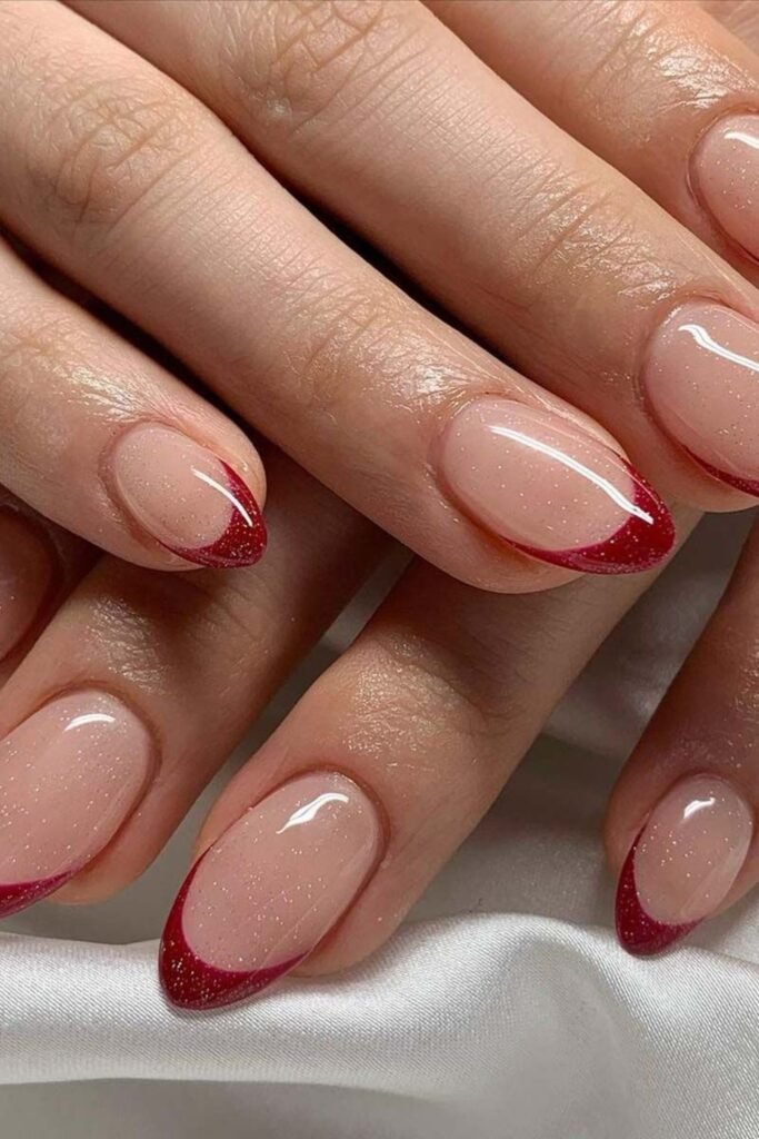 18. Red Glitter French Tips
