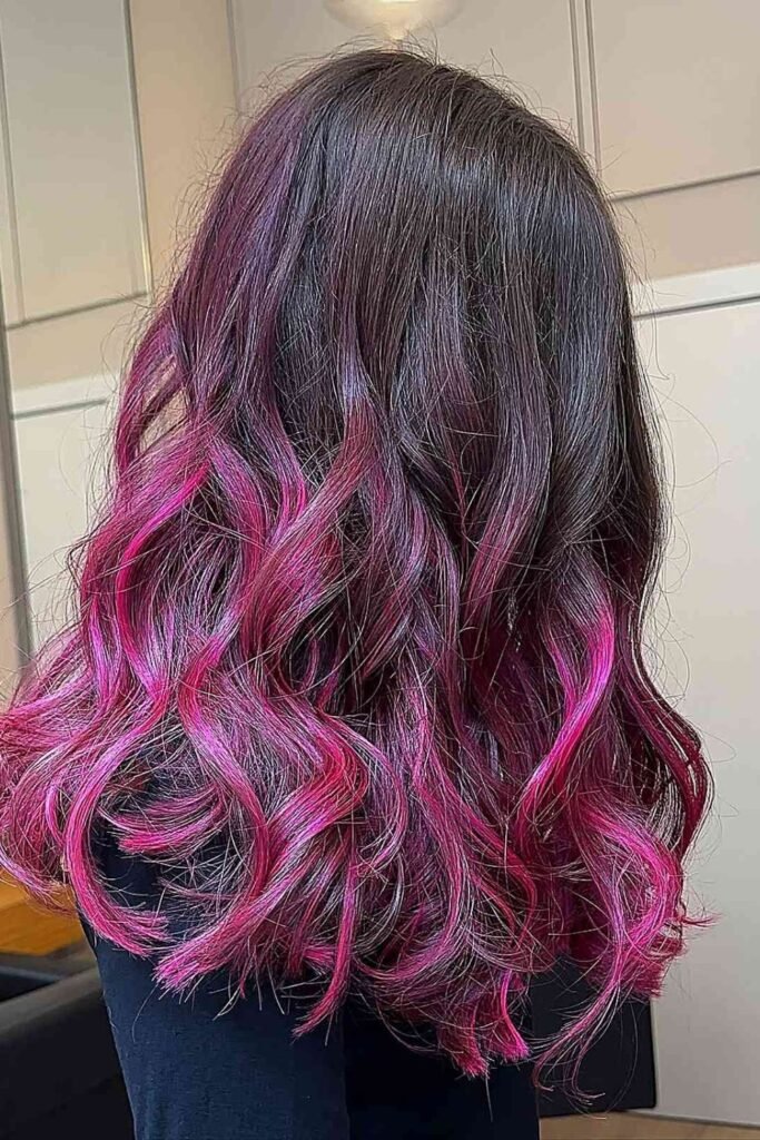 2. Dark Roots into Hot Pink Long Waves