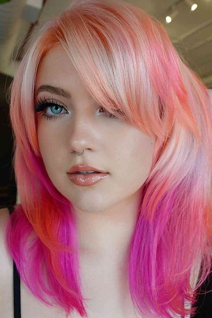 3. Sunset Peach-to-Pink Layered Cut with Side Bangs