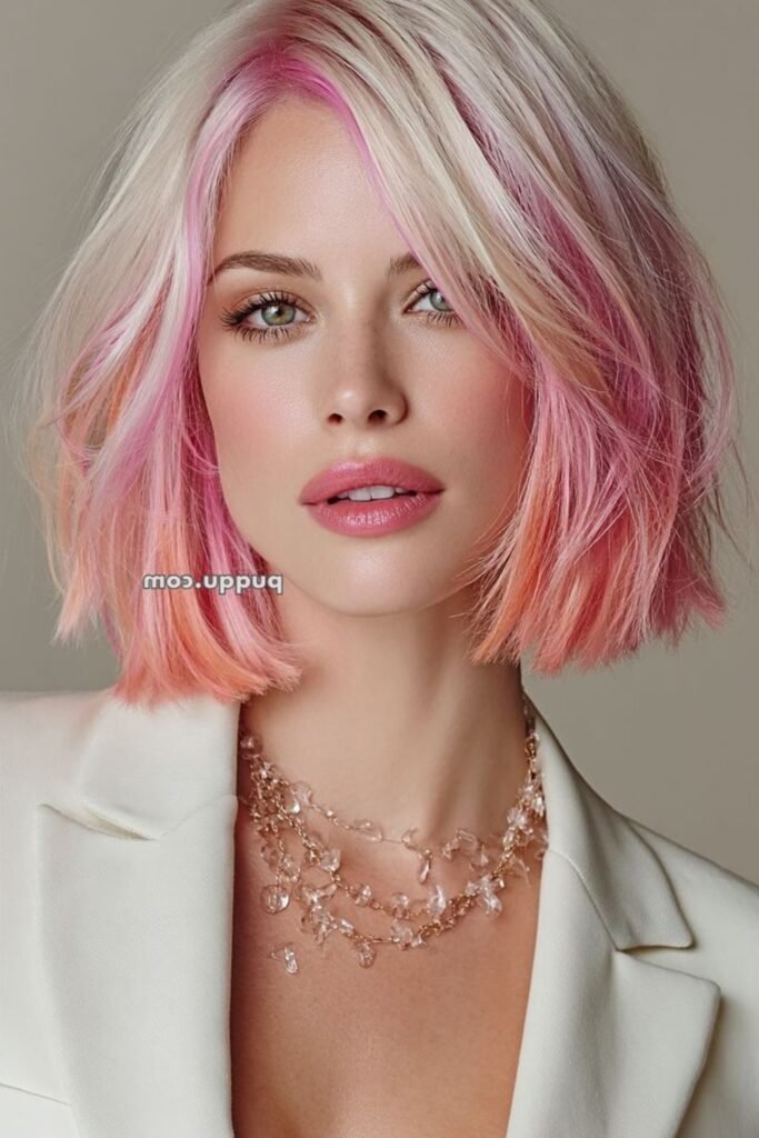 5. Platinum Bob with Pink and Coral Ends