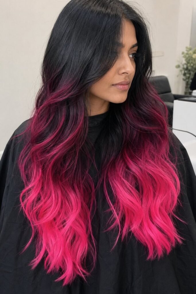 6. Black-to-Neon-Pink Long Ombre