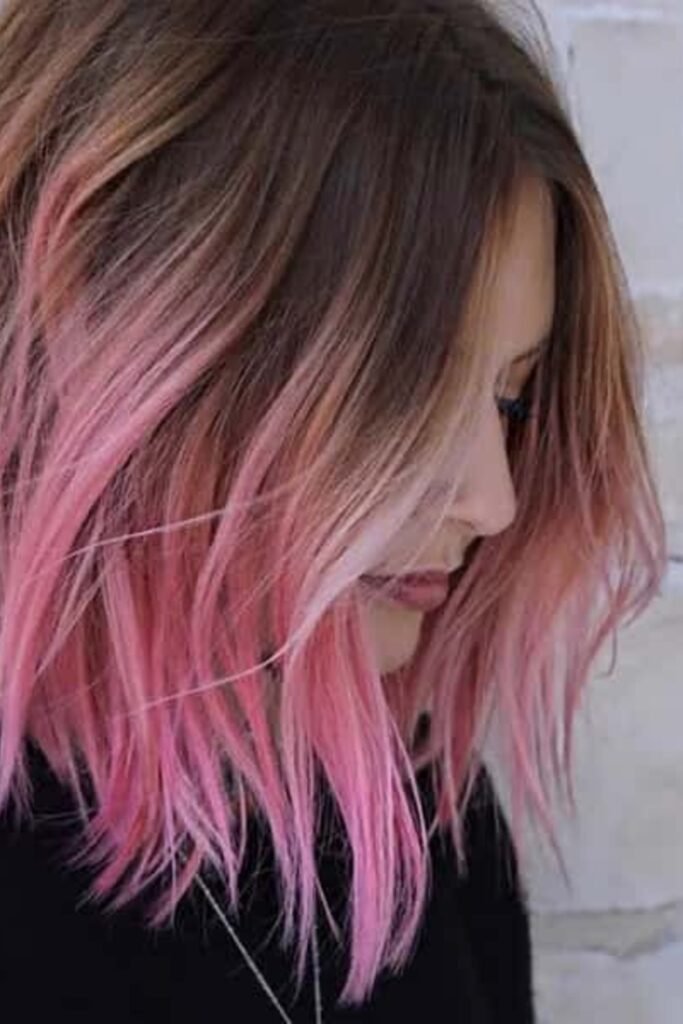 7. Brown-to-Bubblegum Pink Straight Lob