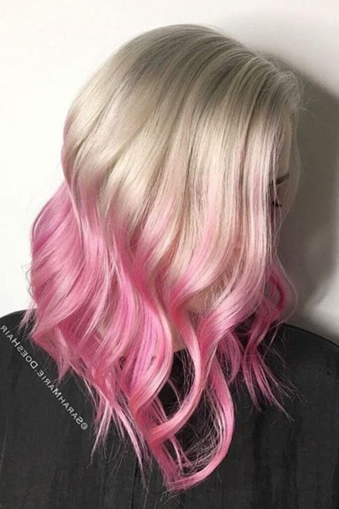 9. Platinum-to-Pastel Pink Wavy Lob