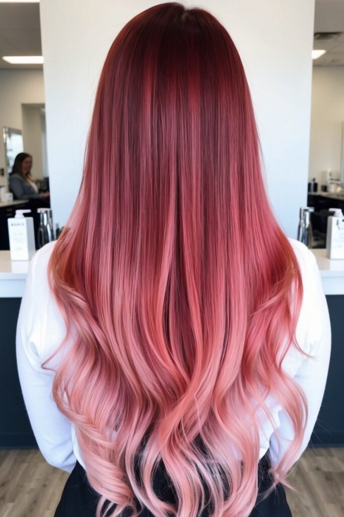 16. Cherry Red to Rose Pink Long Layers
