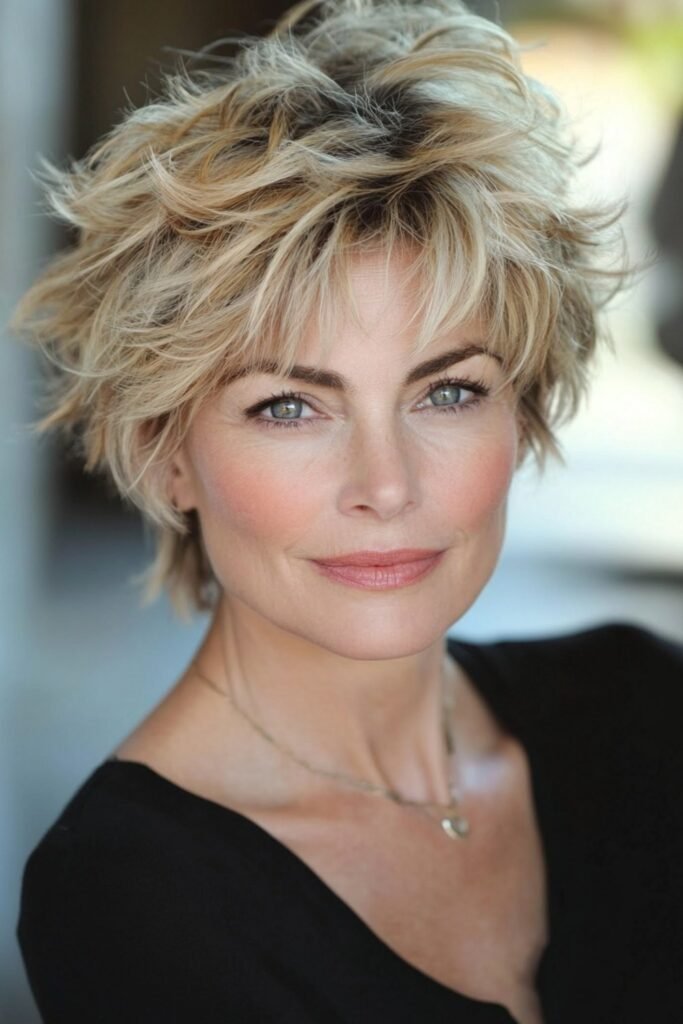 2. (Rooted Blonde Feathery Shag Pixie)