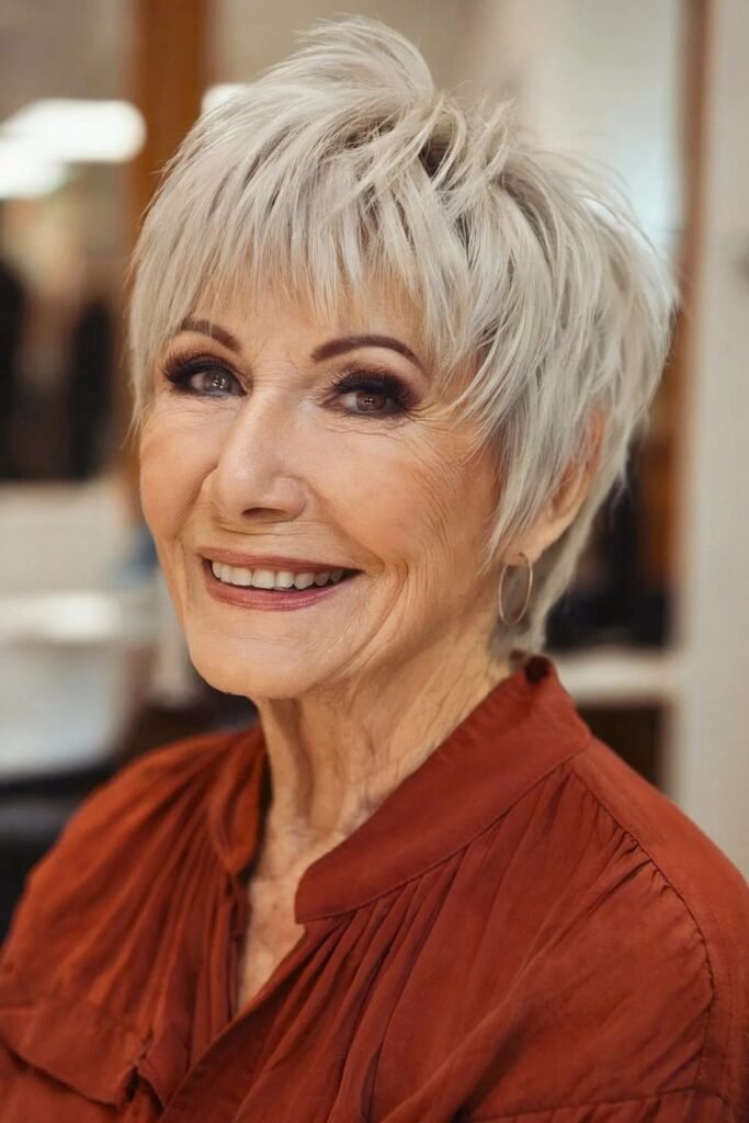 5. (Choppy Silver Pixie with Spiky Bangs)