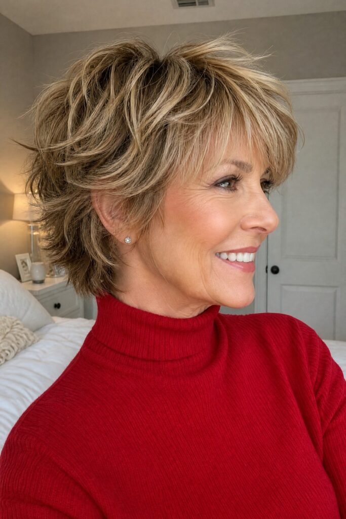 7. (Golden Bronde Layered Shag Pixie)