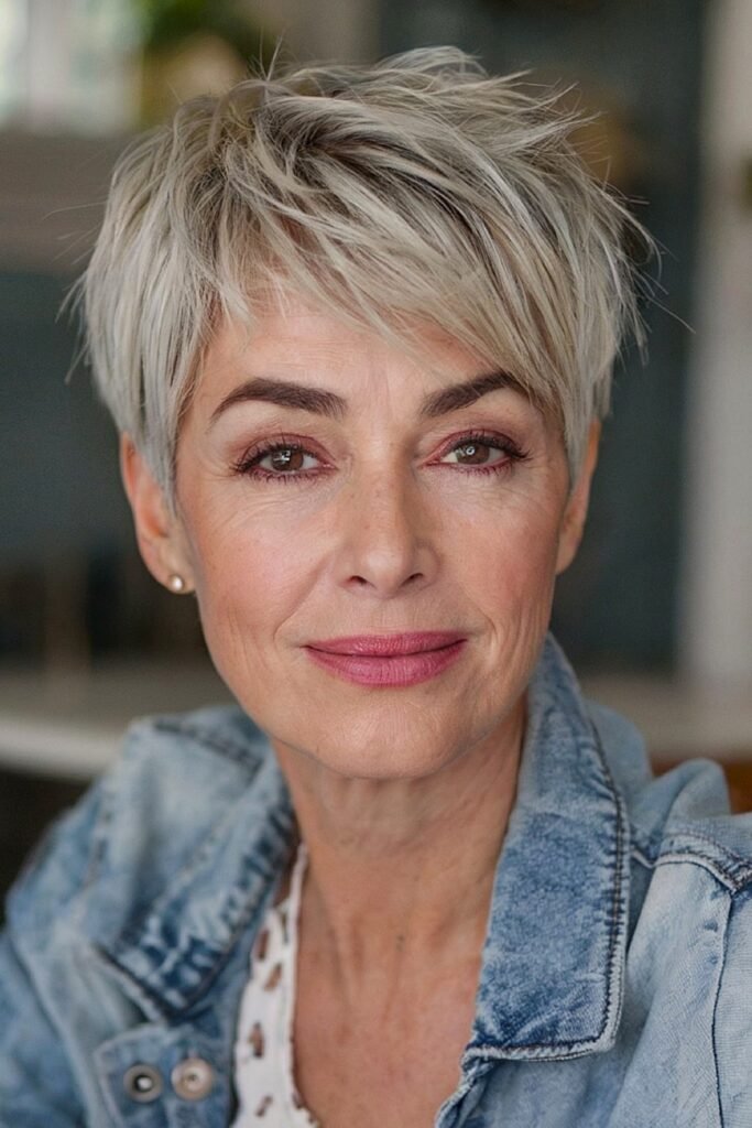 8. (Ash Blonde Pixie with Long Side Bangs)