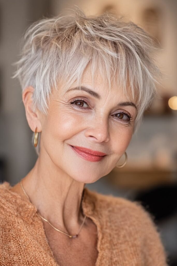 14. (Feathery Silver Blonde Pixie)