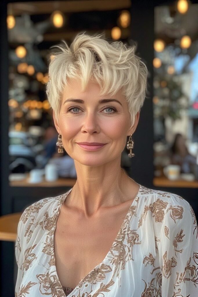 17. (Cream Blonde Textured Quiff Pixie)