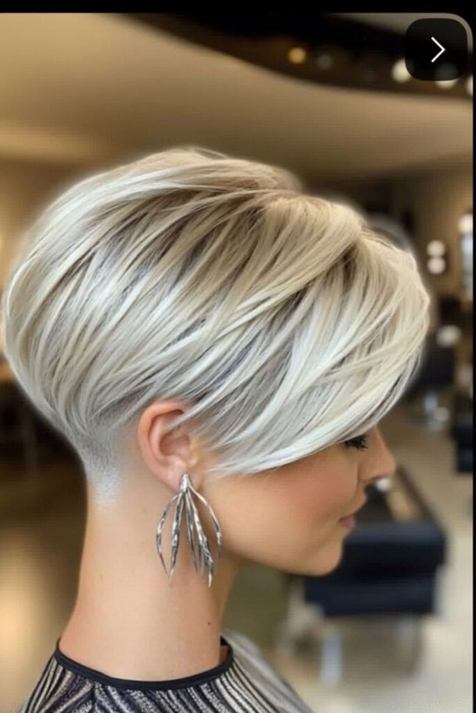 1. Ash Platinum Stacked Pixie With Shadow Roots