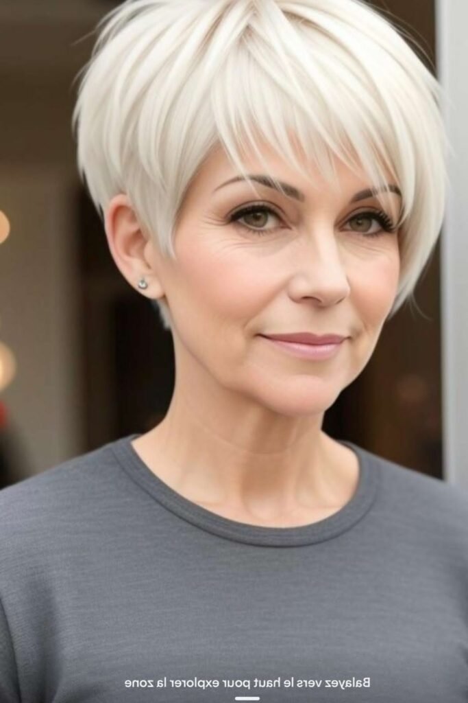 2. White Platinum Pixie With Long Side Bangs