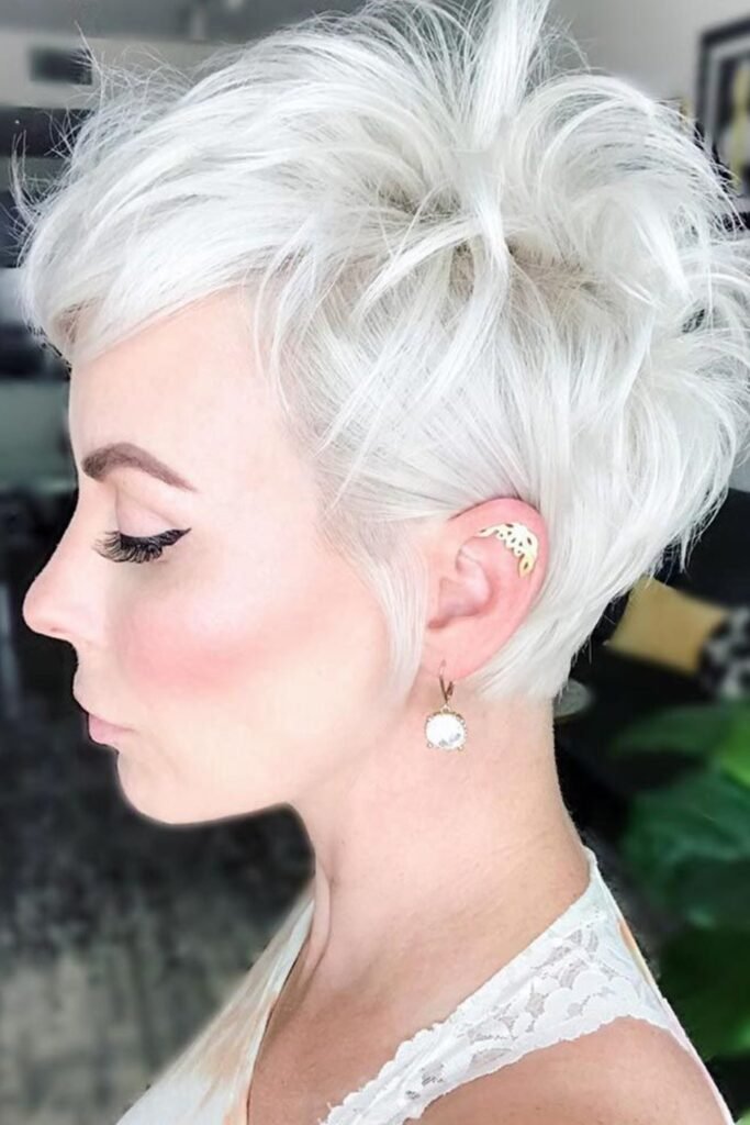 12. Messy Platinum Pixie With Tall Top