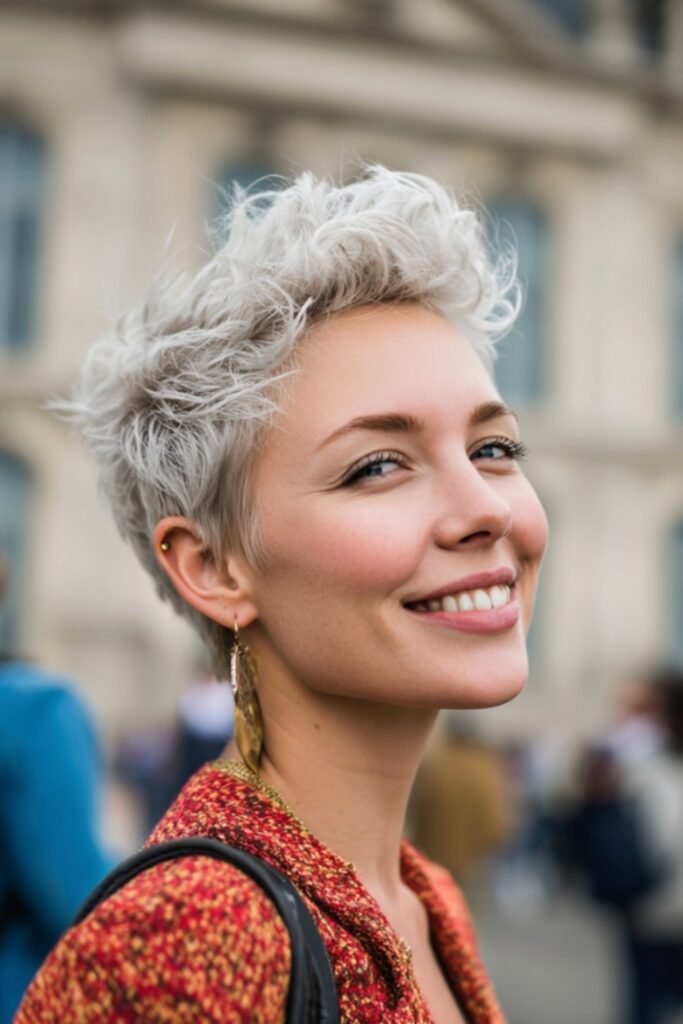 14. Curly Silver-Platinum Pixie