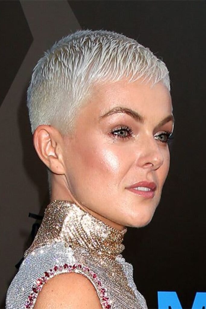 15. Platinum Buzz-Style Spiky Pixie