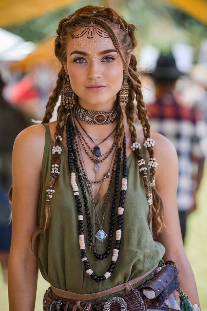 5. (Boho Festival Braids with Beads and Face Gems)
