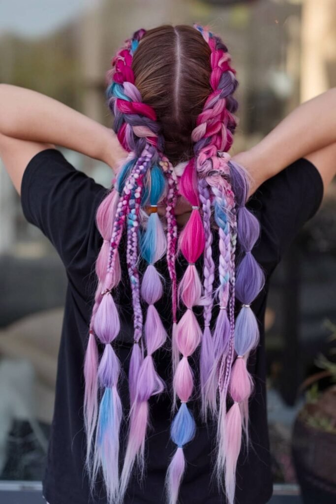 15. (Pastel Cotton Candy Bubble Braids)