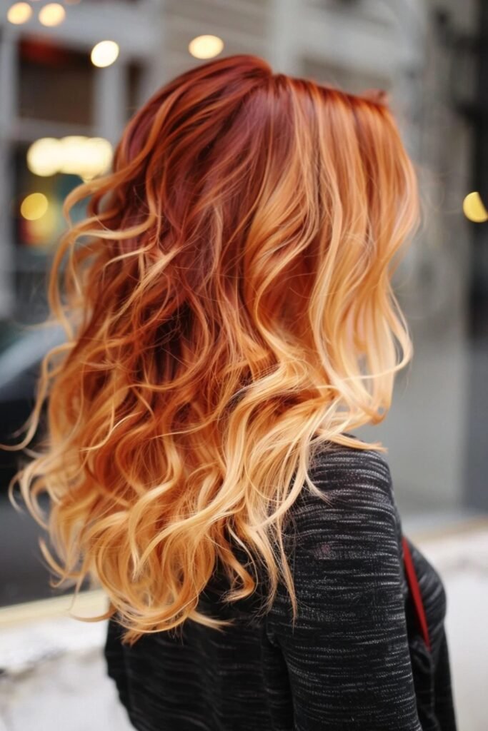 16. Red-to-Peach Tousled Waves