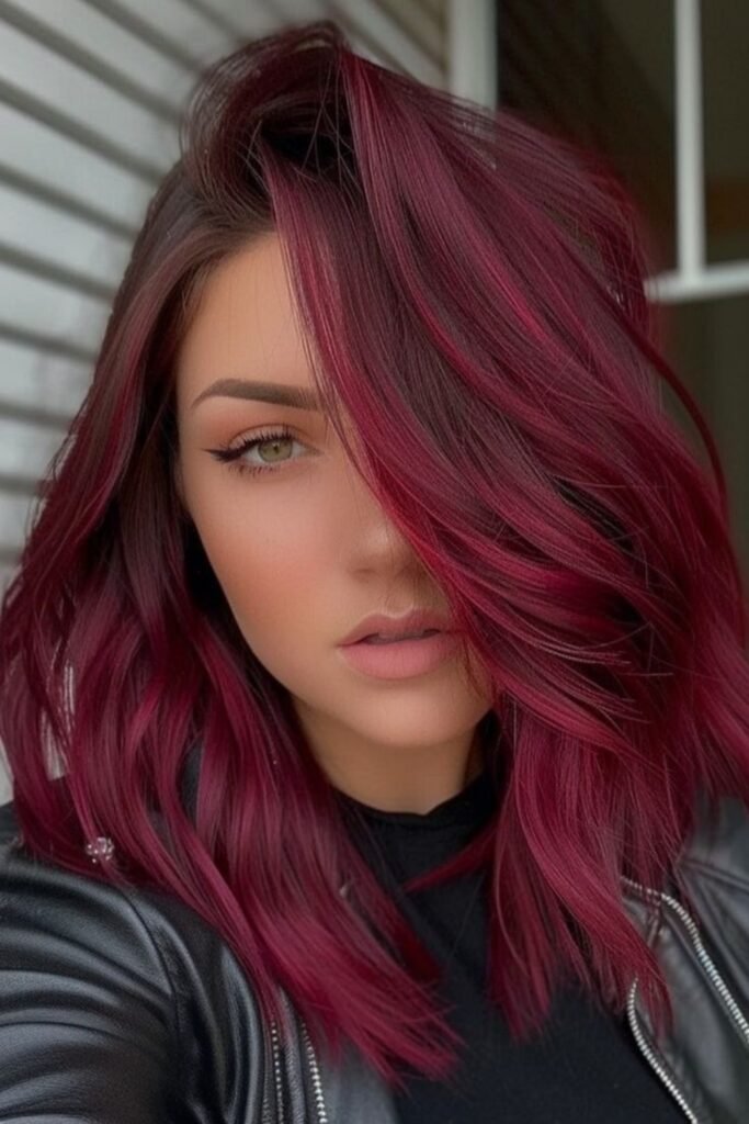 15. Berry Magenta Highlights on a Brown Lob