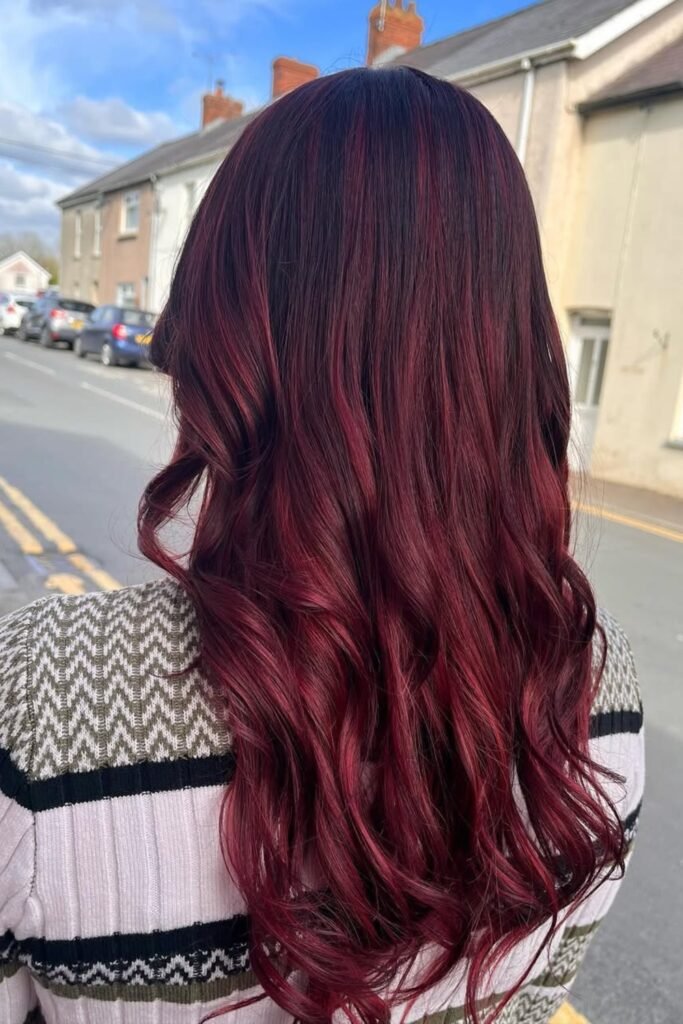 13. Dark Roots With Cherry Red Highlights