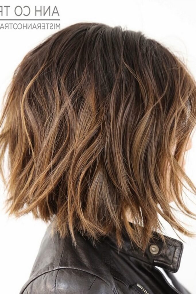 6. Brunette Shattered Bob with Caramel Balayage