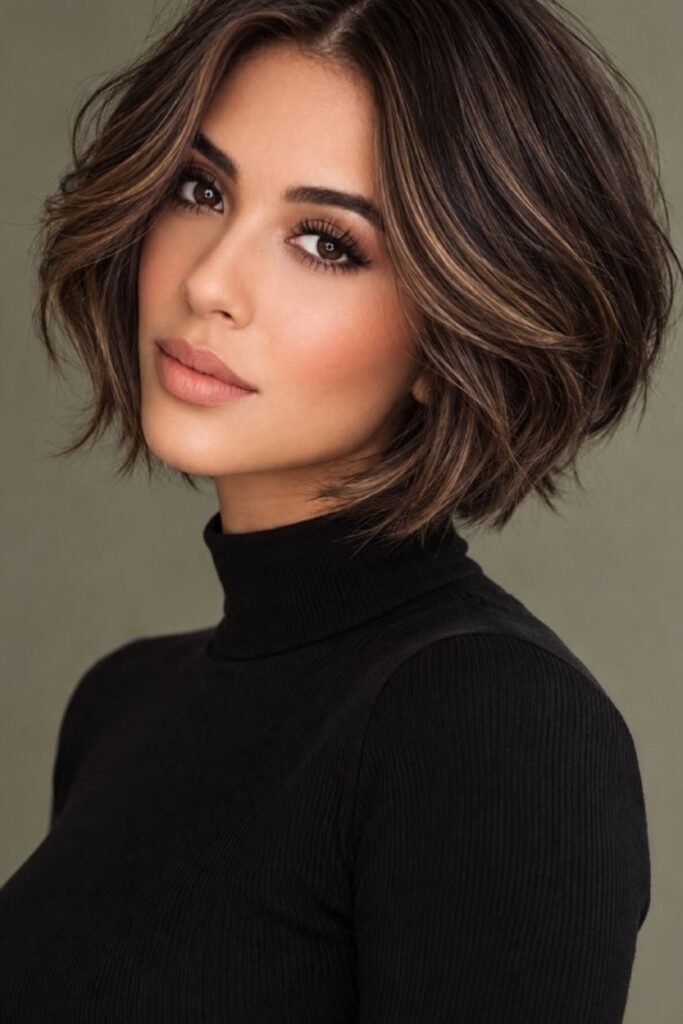 10. Caramel Highlight Voluminous Bouncy Bob