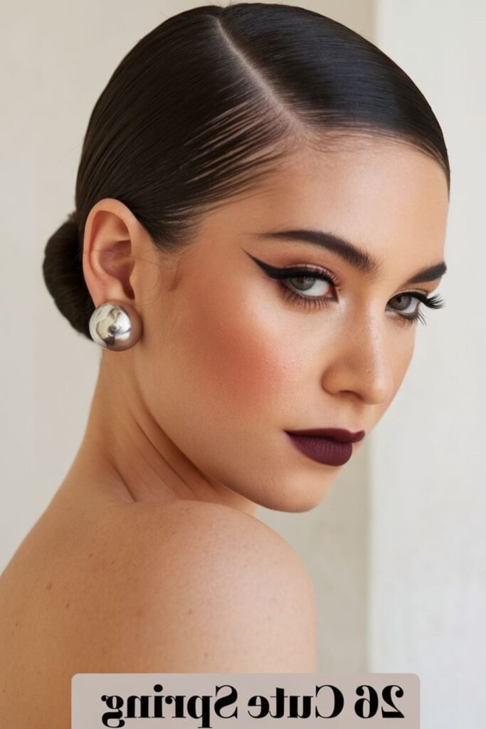 2. (Bold Slicked Bun with Dramatic Glam)