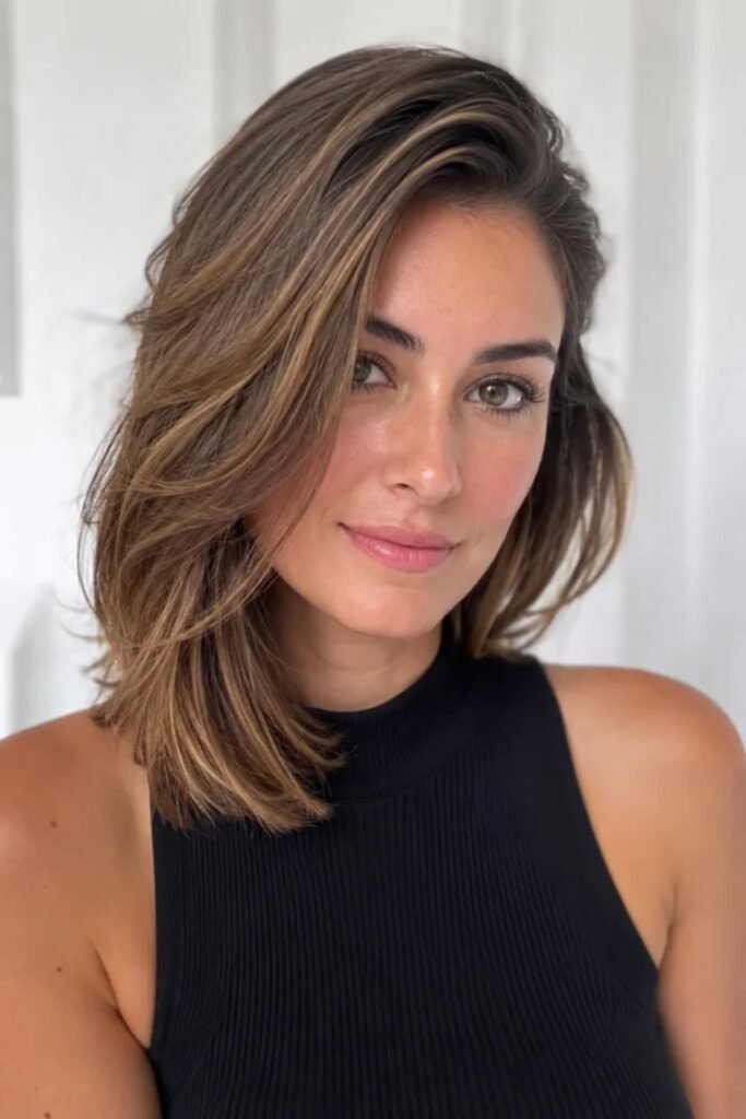 18. (Layered Lob with Caramel Highlights)