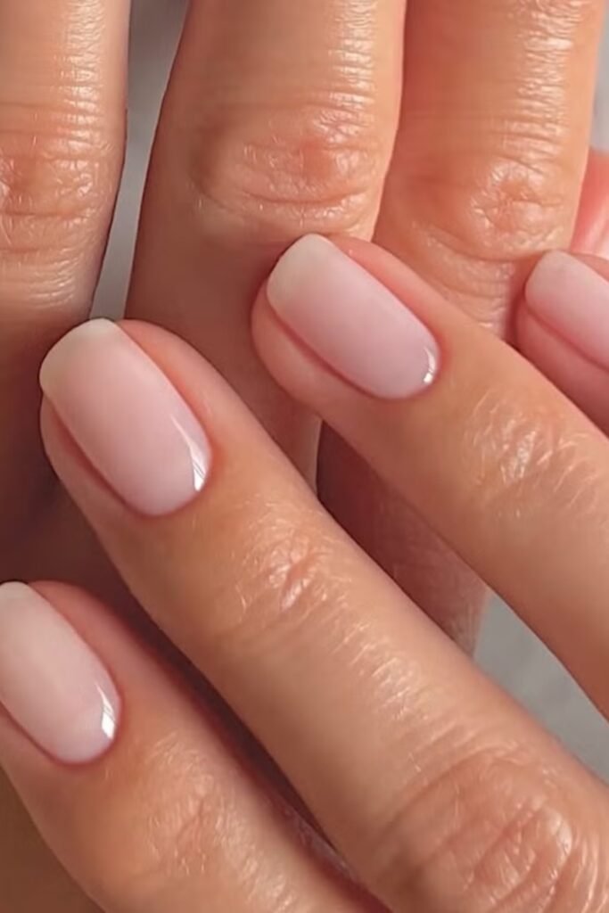 4. Sheer Baby Pink Short Square Nails