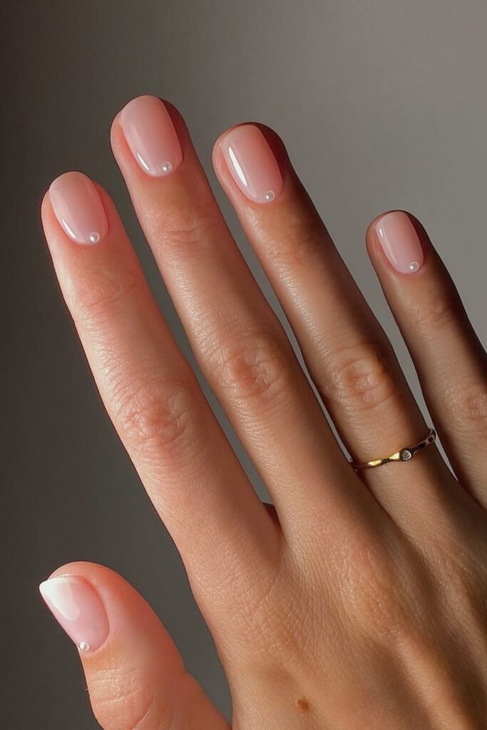 6. Mini Pearl Accent Nude Nails