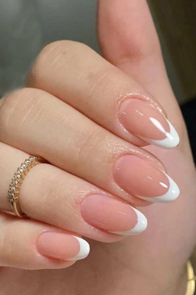 19. Classic French Manicure on Short Almond Nails