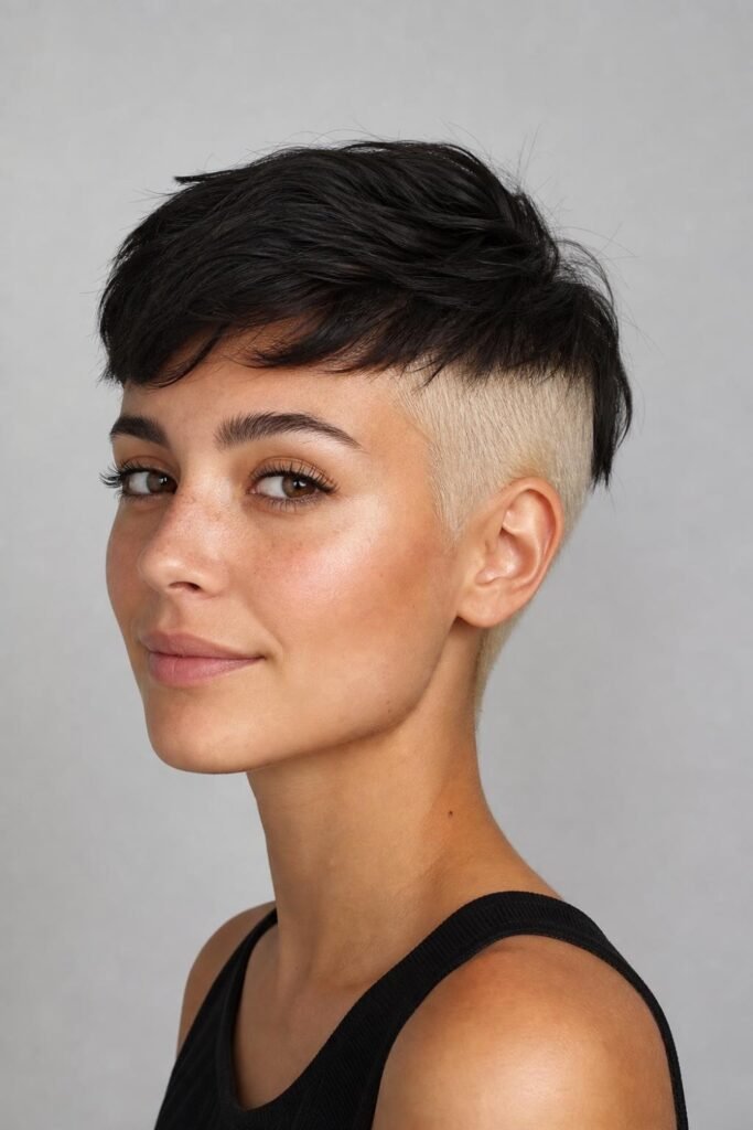 6. Black Pixie with a Bleached Blonde Undercut