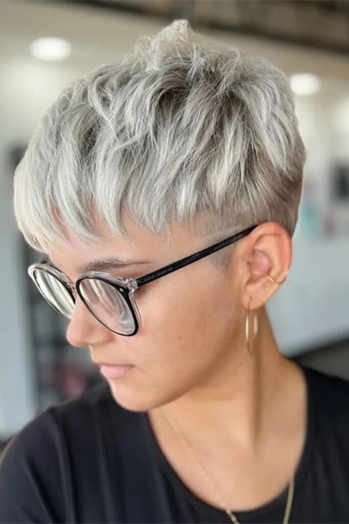 7. Silver Textured Crop with a Glasses Friendly Fringe