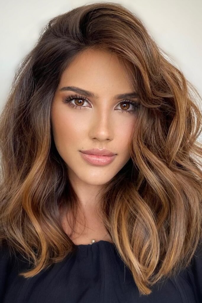 17. Copper-Caramel Lob with Bouncy Side Waves