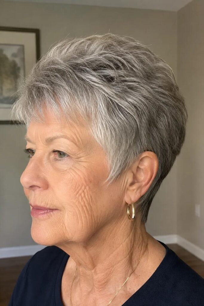 2. Gray Textured Pixie Wedge With a Tapered Nape