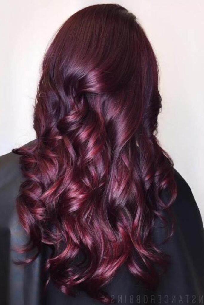 1. (Plum Burgundy Curls with Raspberry Highlights)
